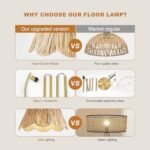 Oneach Arc Floor Lamp: Rattan Boho Design, Hand-Woven Shade, Foot Switch, Gold Metal Base—Perfect for Living Room or Bedroom Reading. - Image 9