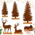 EIMMBD 5-Piece Rustic Metal Christmas Tree & Elk Decor—Vintage Evergreen Centerpieces for Farmhouse Mantel and Shelf - Image 5