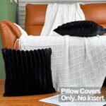 Set of 2 Black 18x18 Decorative Faux Fur Throw Pillow Covers with Velvet Back for Sofa & Bed. - Image 2