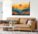 Abstract Mountain Sunrise and Sunset Wall Art with Wildflowers - Watercolor Landscape Decor for Living Room and Bedroom - Image 3