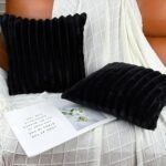 Set of 2 Black 18x18 Decorative Faux Fur Throw Pillow Covers with Velvet Back for Sofa & Bed. - Image 3