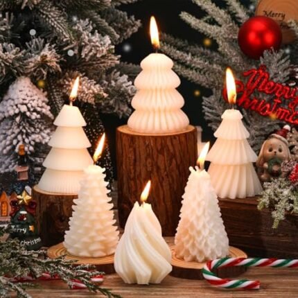 6 PCS White Christmas Scented Candle Set Handmade Origami Christmas Tree Shape Realistic Tree Shaped Soy Wax Relaxation Candles for Xmas Gifts Winter Holiday Home Bedroom Bathroom Decor Party Supplies