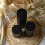 Set of 3 Conelist Ribbed Pillar Candles: Black Aesthetic Soy Wax, Scented Orchids, 4", 6", 8". Perfect for Home Decor. - Image 7