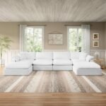 Intuition Decor Modular Sectional Sofa Cloud Couch,Down Filled Comfy Cloud Modern Sofa,White Linen U Shape 6 Seater Oversized Couch Cushion Covers Removable for Living Room