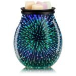 Leyoue 3D Glass Fireworks Electric Wax Melt Warmer with PTC Heating Plate Reusable Silicone Tray 7 Colors LED Changing Light Wax Burner Melter Fragrance Warmer for Home (3D)