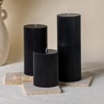 Set of 3 Conelist Ribbed Pillar Candles: Black Aesthetic Soy Wax, Scented Orchids, 4", 6", 8". Perfect for Home Decor. - Image 6