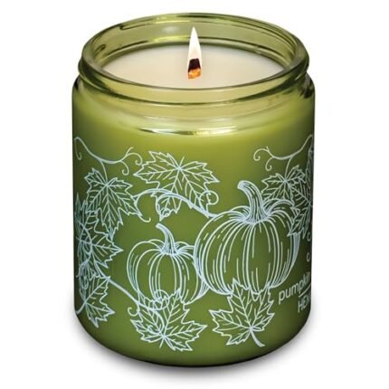 Hemlock Park Green Glass Wood Wick Candle Handcrafted with Natural Coconut Wax (Standard 8 oz, Pumpkin Crème)