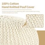 HOMBYS Handmade 100% Cotton Unstuffed Ottoman Pouf Cover - Round Foot Stool, Beige (Cover Only, No Filler) - Image 6