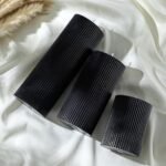 Set of 3 Conelist Ribbed Pillar Candles: Black Aesthetic Soy Wax, Scented Orchids, 4", 6", 8". Perfect for Home Decor. - Image 5