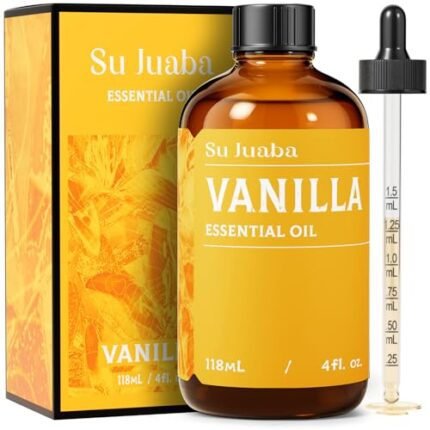 SU JUABA Vanilla Essential Oil 4 Fl Oz, 100% Natural Aromatherapy Oil for Diffuser, Skin,Fragrance Candle,Soap Making - 118ML