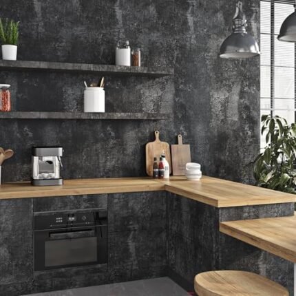 Livelynine Black Textured Concrete Wallpaper Peel and Stick for Bedroom Kitchen Living Room Accent Wall Dark Concrete Contact Paper Countertops Industrial Cement Wall Paper Bathroom Garage 15.8x78.8