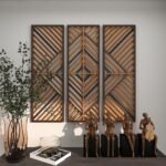 Deco 79 Set of 3 Geometric Wooden Wall Sculptures - Slatted Design, 12"W x 35"H, Brown Home Decor - Image 6