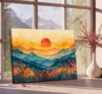 Abstract Mountain Sunrise and Sunset Wall Art with Wildflowers - Watercolor Landscape Decor for Living Room and Bedroom - Image 5