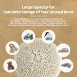 HOMBYS Handmade 100% Cotton Unstuffed Ottoman Pouf Cover - Round Foot Stool, Beige (Cover Only, No Filler) - Image 8