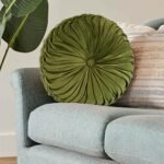 HIG Set of 2 Vintage Velvet Round Pleated Throw Pillows, Olive, 14.5" Diameter – Stylish Accent Pillows for Sofas, Chairs, and Beds. - Image 7