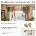 QDWIS 48-84” Wood Curtain Rods, 1” Diameter, Boho Design with Imitation Wood Grain Finials, Natural Wood. - Image 6