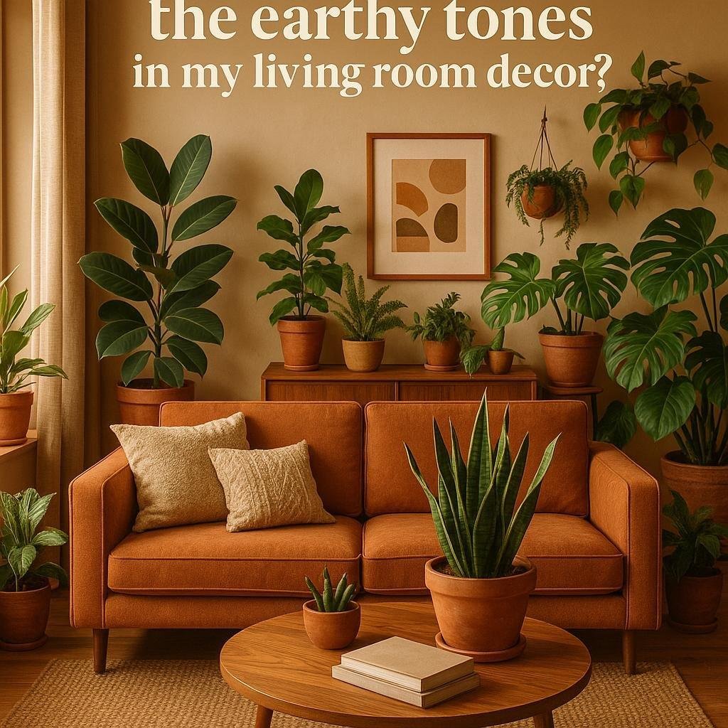 How can I use plants to enhance the earthy tones in my living room decor?