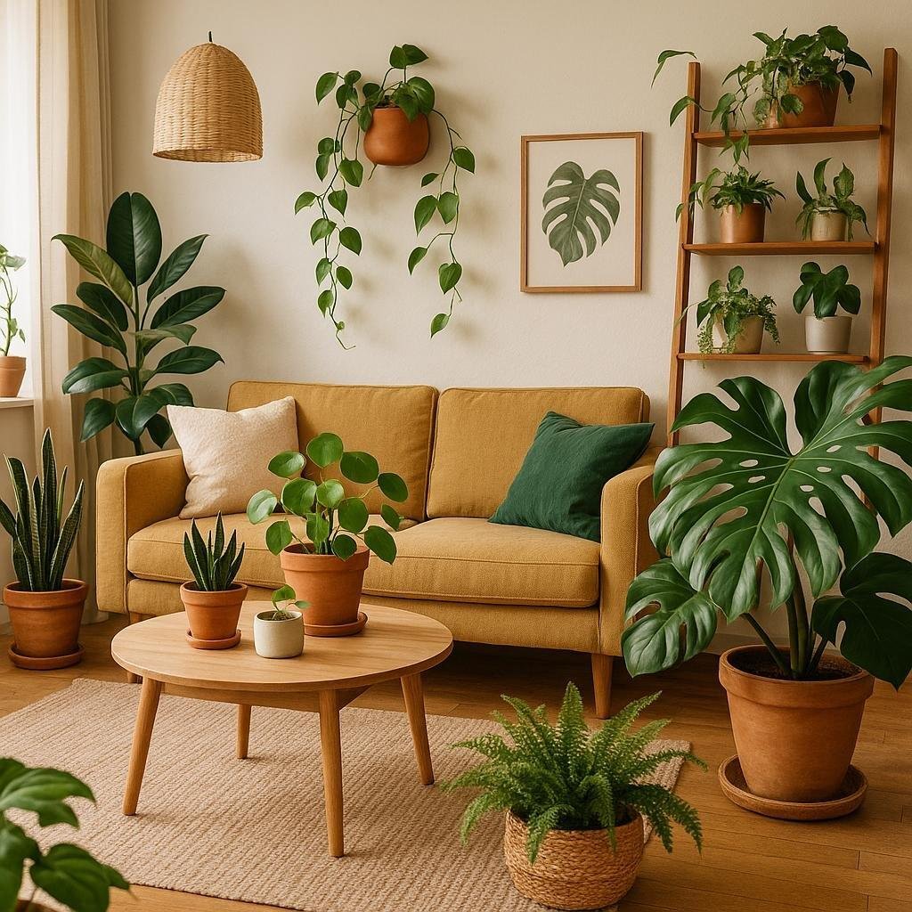 How can I incorporate plants into my living room decor?