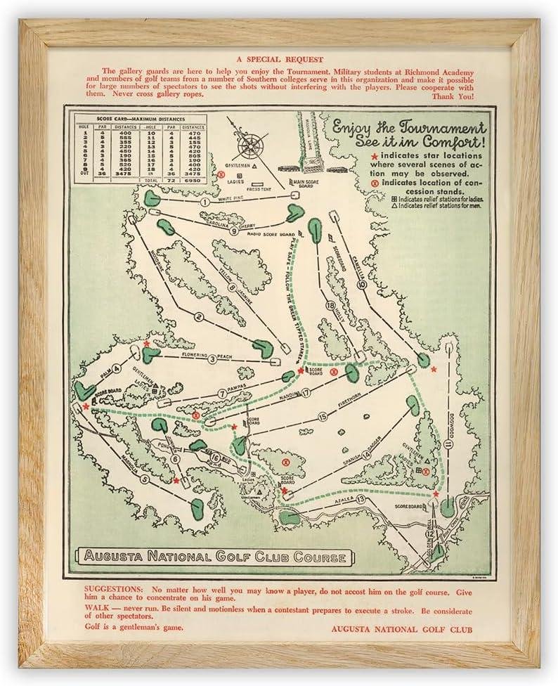 Our Review: 1954 Augusta National Map – Golf History Elegantly Framed
