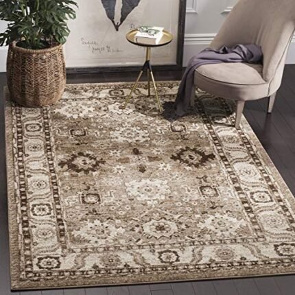 SAFAVIEH Vintage Hamadan Collection Area Rug - 3' Square, Taupe, Traditional Persian Design, Non-Shedding & Easy to Clean, Ideal for Living Room, Bedroom, Dining Space (VTH214T)