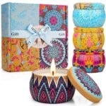 Holiday Candle Gift Set, 4 Pack Long Lasting Classic Bohemian Scented Soy Wax Candles with Fig, Lemon, Spring & Lavender Scents, Aromatherapy Candles for Home, Christmas Gifts for Everyone