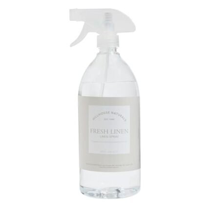 Hillhouse Naturals 1 liter Fresh Linen linen Mist. Aromatherapy Spray for Relaxation and Sleep. With scents of lemon and orange interwoven with bergamot, rose, jasmine and musk. Made in the USA