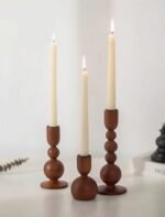 NUPTIO Candlestick Holders for Home Decor: Set of 3 Wood Taper Candle Holders for Thanksgiving Table Centerpieces - Mid Century Modern Caramel