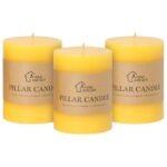 3x4 Inch Yellow Pillar Candles Set of 3 - Decorative Unscented Pillar Candle, Long Burning Dripless Candle for Table Decor, Smokeless Large Pillar Candles for Wedding Table Decor