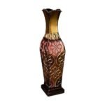 Elements Harlequin Embossed Decorative Metal Vase, Home Decor for Dried Flower and Artificial Floral Arrangements, Living Room, Bedroom, Table Centerpiece, 17-Inch