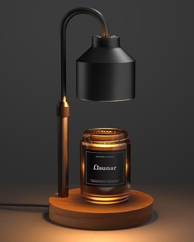 LISUNAR Electric Candle Warmer Lamp Black, Candle Lamp Warmer with Timer, Wax Warmer Lamp for Jar Candles, Adjustable Height Candle Light Warmer with 2 Bulbs