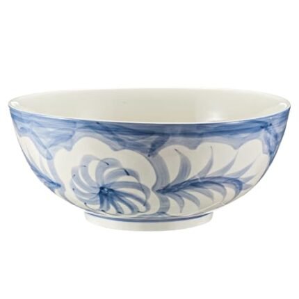 Maxdot Blue and White Bowl 10 x 5 Inch Large Hand Painted Stoneware Decorative Vase Bowl with Floral Chinoiserie Ceramic Design for Kitchen Centerpiece Creative Home Decor