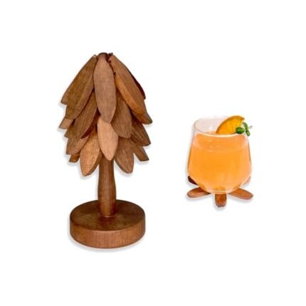 Yuoyar Coasters, Wooden Tree-Shaped Sapeli Wood Drink Coasters Set for Coffee Table, Kitchen Table Decor
