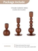 NUPTIO Set of 3 Wooden Candlestick Holders: Mid-Century Modern Caramel Decor for Thanksgiving Centerpieces. - Image 7