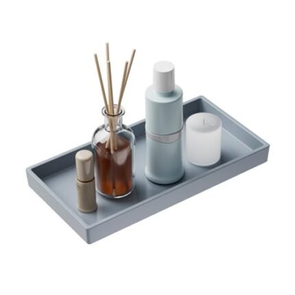 Mriluvy Vanity and Bathroom Tray, 7.7" ABS Countertop Organizer,Waterproof Vanity Tray for Toilet Tank,Perfume,Soap,Keys,Bathroom Accessories,Kitchen and Bath Trays,Non Slip Small Trays,Gray