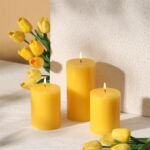 Set of 3 Unscented 3x4 Inch Yellow Pillar Candles - Dripless, Long-Lasting Decor for Weddings and Tables - Image 3