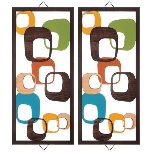 CroBlissful 2-Piece Mid Century Wall Art - Elegant Geometric Wood CroBlissful 2 Pcs Mid Century Wall Art Mid Century Modern Decor Elegance Wall Accents Wood Abstract Decor Geometric Panels for Interior Panel Wood Art for Home Living Room