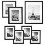 SONGMICS Picture Frames with 7 Mats, Set of 7 Collage Photo Frames, One 11x14, Two 8x10, Four 6x8 Frames, Hanging or Table Display, Glass, Black URPF37BK