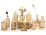 TBWIND Gold Amber Glass Bud Vases Set of 12, Small Vases for Flowers, Champagne Mini Vintage Vases for Centerpieces,Bud Vase in Bulk for Wedding Decor,Single Flowers,Office and Home Table Flower Décor