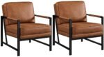 Yaheetech PU Leather Armchairs, Retro Leisure Accent Chair with Extra Soft Padded and Cushion, 105 Degree Slant Back, Modern Reading Arm Chair for Living Room/Office/Bedroom/Study, 2pcs, Light Brown