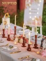 NUPTIO Set of 3 Wooden Candlestick Holders: Mid-Century Modern Caramel Decor for Thanksgiving Centerpieces. - Image 6