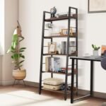 BATHWA 5-Tier Rustic Industrial Ladder Bookshelf, 59''H x 24''W, Ideal for Living Room, Bedroom, or Home Office. - Image 2
