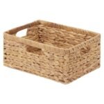 StorageWorks Large Rectangular Wicker Basket, Water Hyacinth Storage Basket with Built-in Handles, 1 Pack
