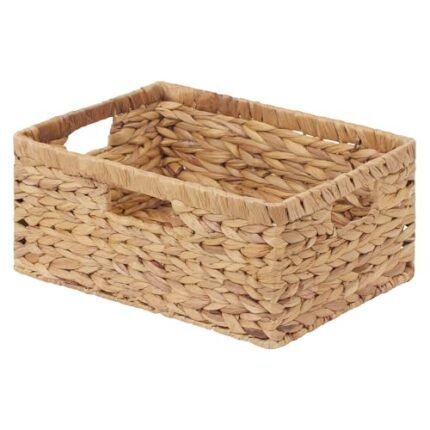 StorageWorks Large Rectangular Wicker Basket, Water Hyacinth Storage Basket with Built-in Handles, 1 Pack