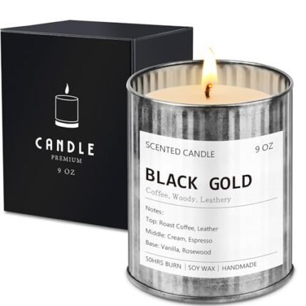 Scented Candle for Men - Man Cave Gifts Coffee Leather Woody Scent | 50Hr Burn Soy Wax Candle in Metal Tin (9oz) - Masculine Home Decor, Birthday Gift for Him