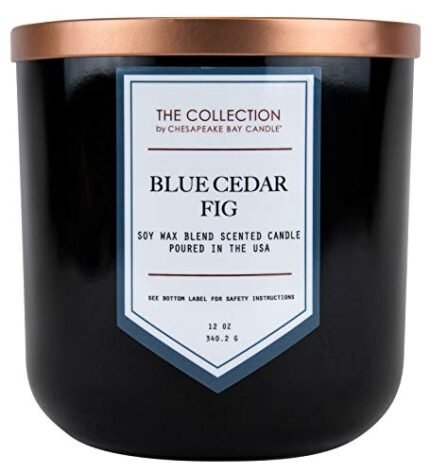 Chesapeake Bay Candle, The Collection, 2-Wick Soy Candle, Blue Cedar Fig, 12oz, Black with Copper Lid