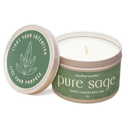 Manifest Candles, White Sage Candles for Cleansing House Negative Energy, 45 Hour Burn, Pure Sage Smudge Candle, Positive Energy Meditation Candle, Aromatherapy Candle, Spiritual Gifts, Healing Sage
