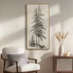 Framed Vertical Vintage Tree Wall Art - Large Black and Beige Rustic Canvas 20x40" for Living Room, Office, or Foyer. - Image 2
