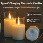 LEDHOLYT Rechargeable Flameless Glass Pillar Candles – Set of 3 with Flickering Light, Remote & Timer, Perfect for Home & Holiday Decor. - Image 3