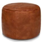 Thgonwid Unstuffed Faux Leather Pouf Cover, Handmade Footstool Ottoman Storage Solution, Floor Footrest Cushion, 16.5”Dx12”H, Amaretto