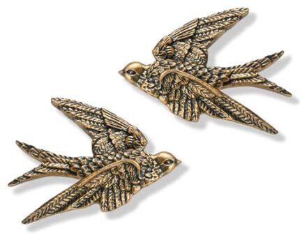 AMOIENSIS Bird Wall Sculpture Art, (Set of 2) 4¾ inch Resin Antique Gold Bird 3D Sculpted Floating Hanging Wall Sculpture Decoration